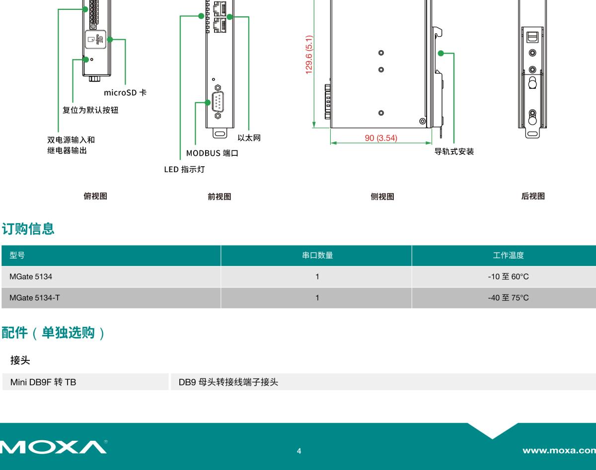 MOXA摩莎MGate 5134 系列1 端口 Modbus RTU/ASCII/TCP-to-PROFINET 网关