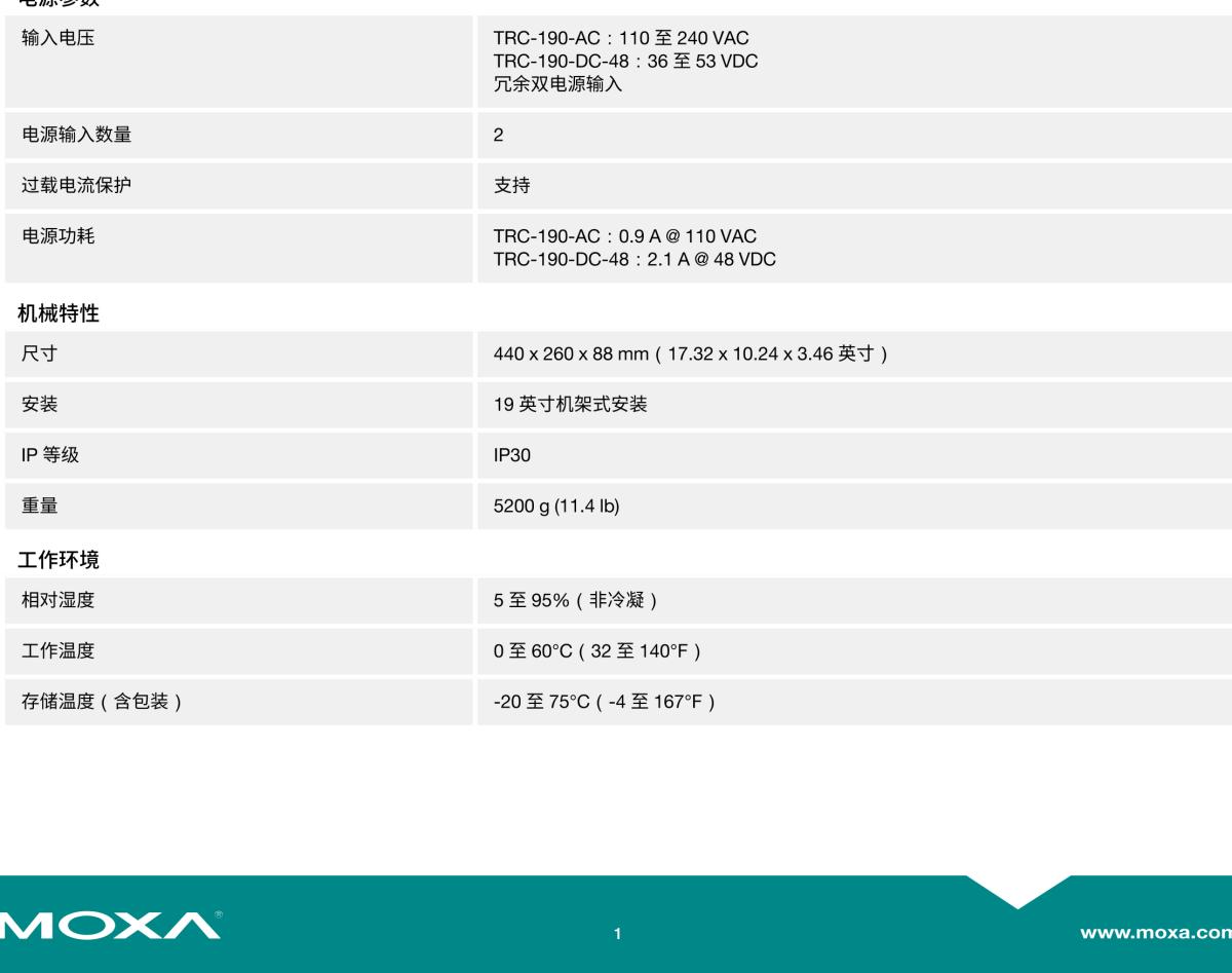 MOXA摩莎TRC-190 系列19 英寸机架式转换器