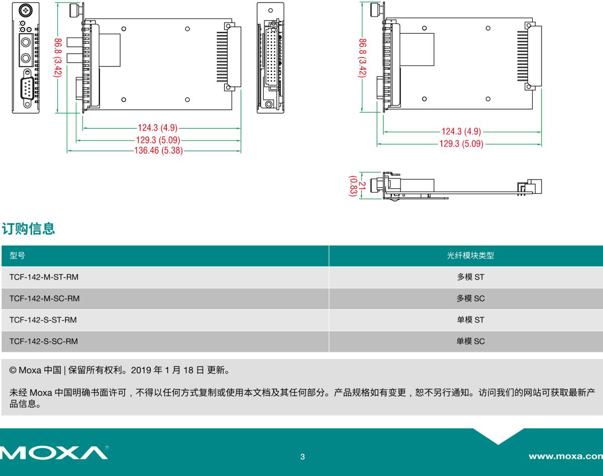 MOXA摩莎TCF-142-RM 系列RS-232/422/485 转光纤插片式模块，适用于 NRack System™