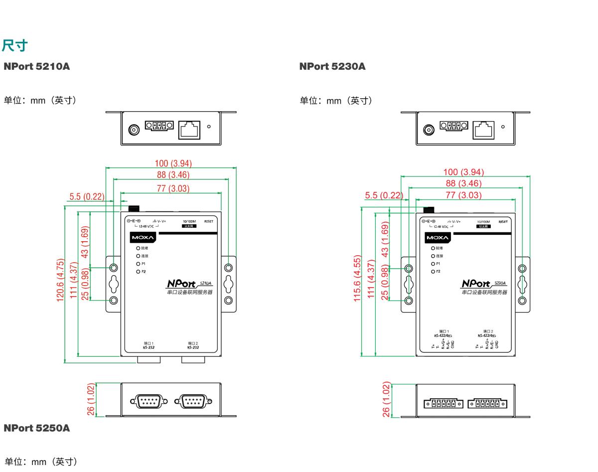 MOXA摩莎NPort 5200A 系列2 端口 RS-232/422/485 串口设备联网服务器