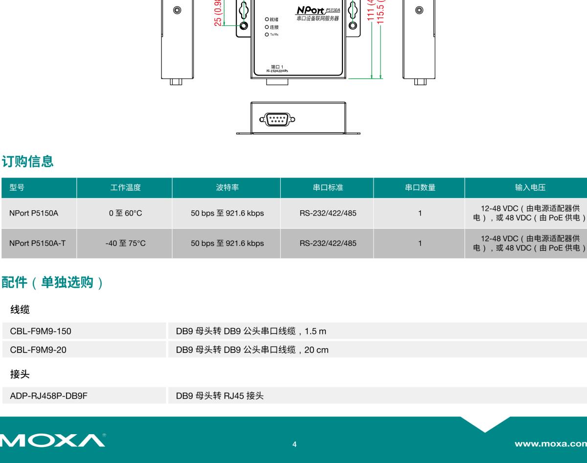 MOXA摩莎NPort P5150A 系列1 端口 RS-232/422/485 PoE 串口设备联网服务器