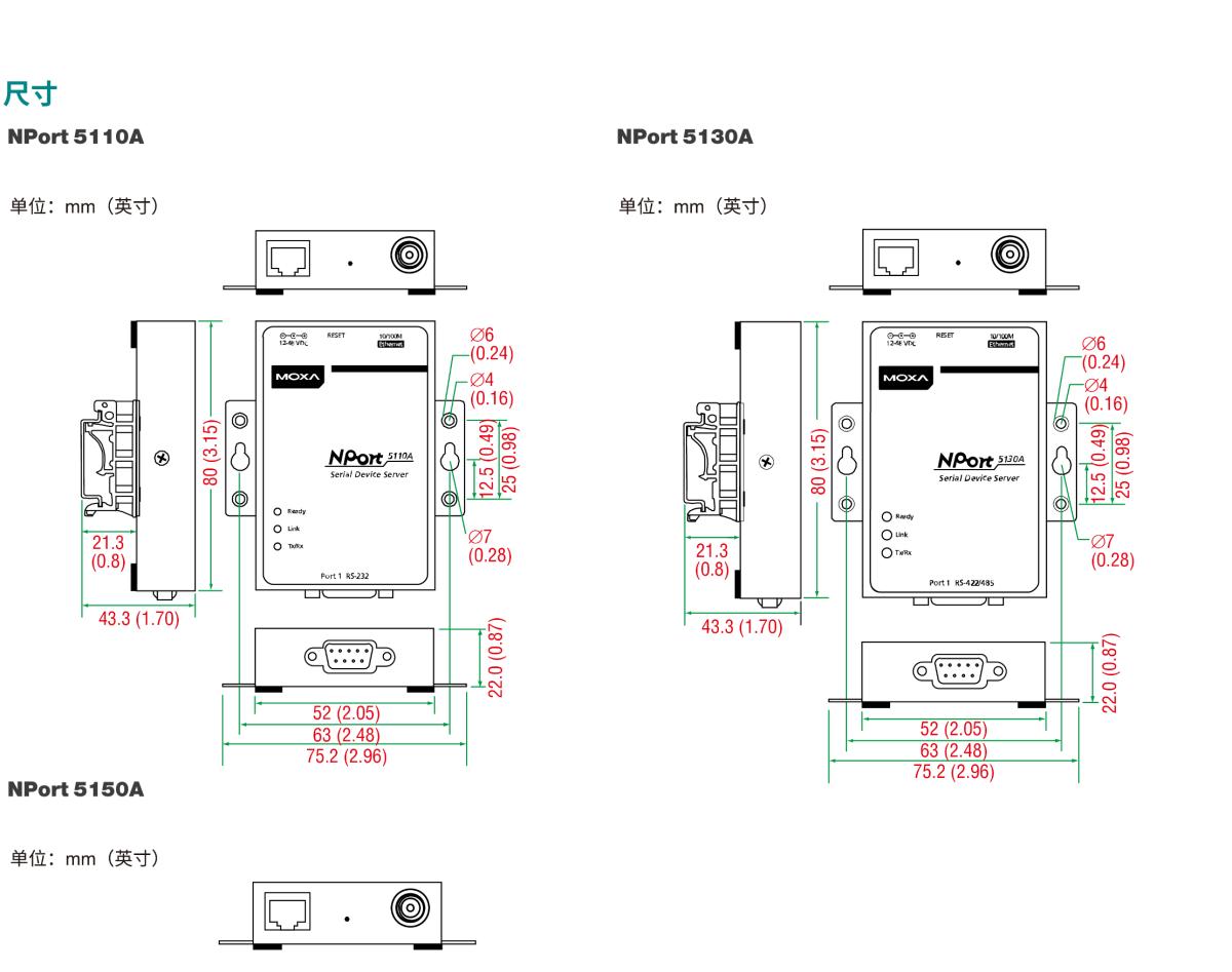 MOXA摩莎NPort 5100A 系列1 端口 RS-232/422/485 串口设备联网服务器