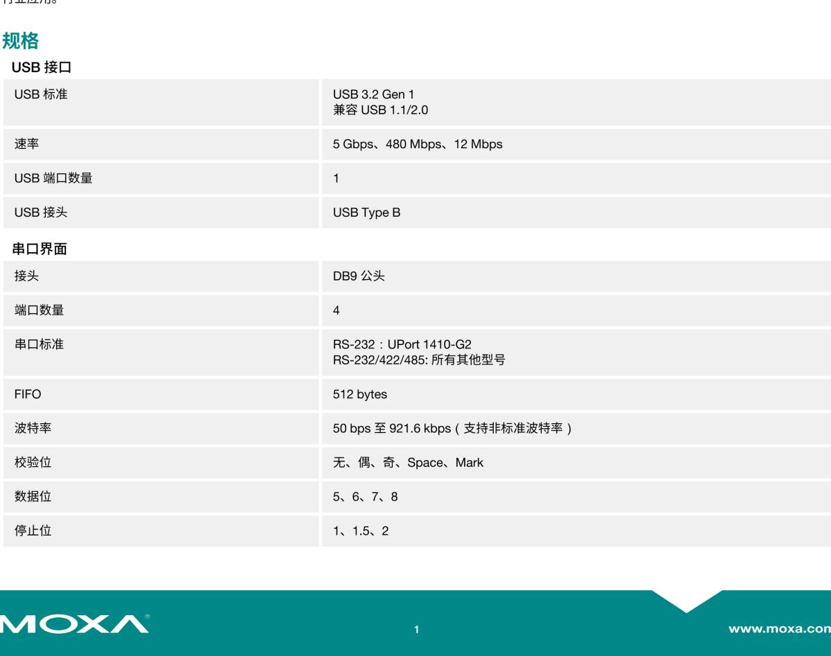 MOXA摩莎UPort 1400-G2 系列4 端口 RS-232/422/485 USB 转串口转换器