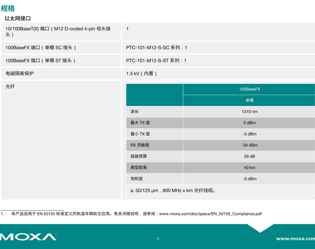 MOXA摩莎PTC-101-M12 系列IEC 61850-3 和轨道以太网转光纤转换器