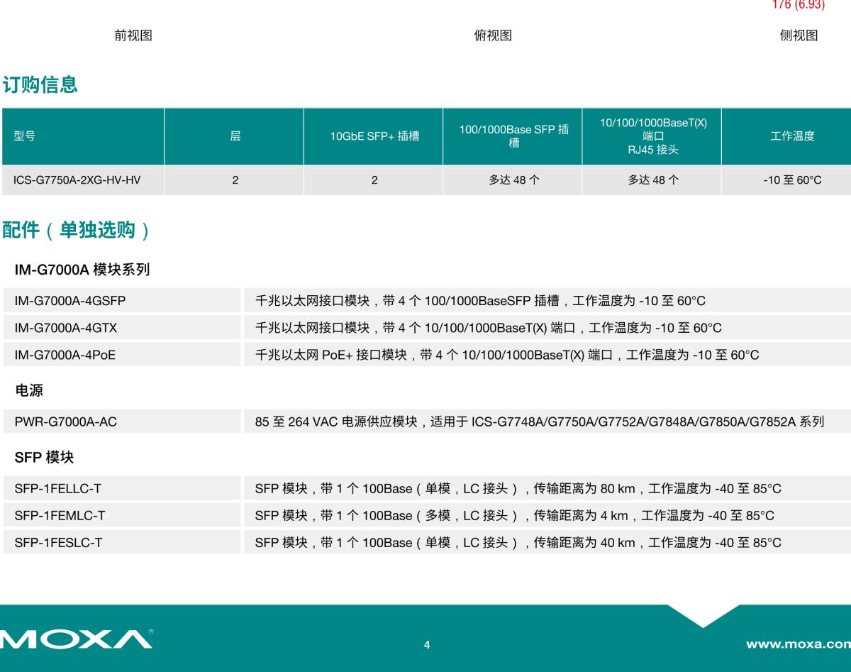 MOXA摩莎ICS-G7750A 系列48G+2 10Gb 端口二层全千兆模块化网管型工业以太网交换机