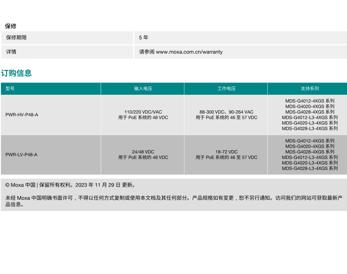 MOXA摩莎PWR-A 电源模块系列MDS-G4000-4XGS 系列的热插拔电源模块