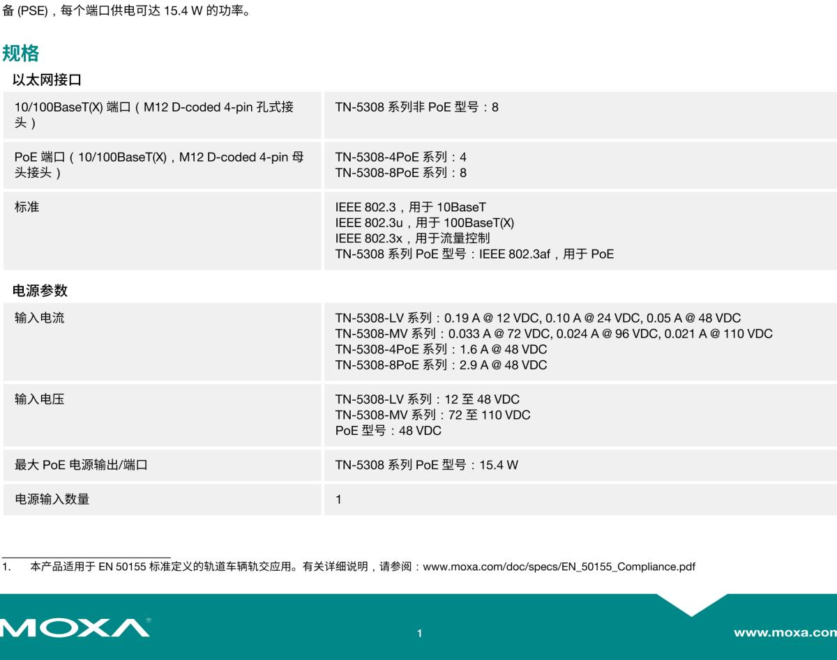 MOXA摩莎TN-5308 系列EN 50155 8 端口非网管型工业以太网交换机