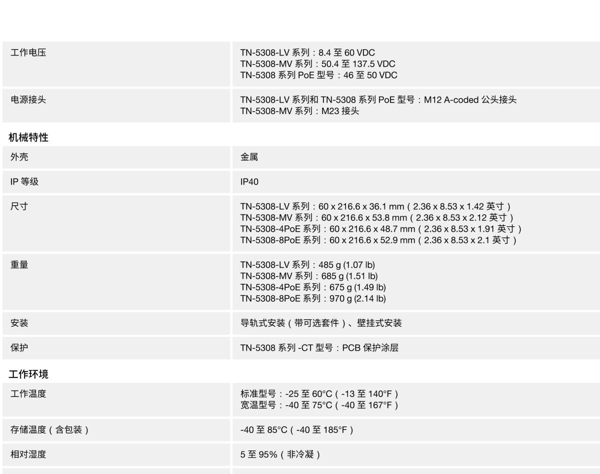 MOXA摩莎TN-5308 系列EN 50155 8 端口非网管型工业以太网交换机