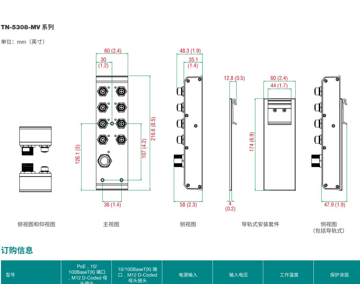 MOXA摩莎TN-5308 系列EN 50155 8 端口非网管型工业以太网交换机