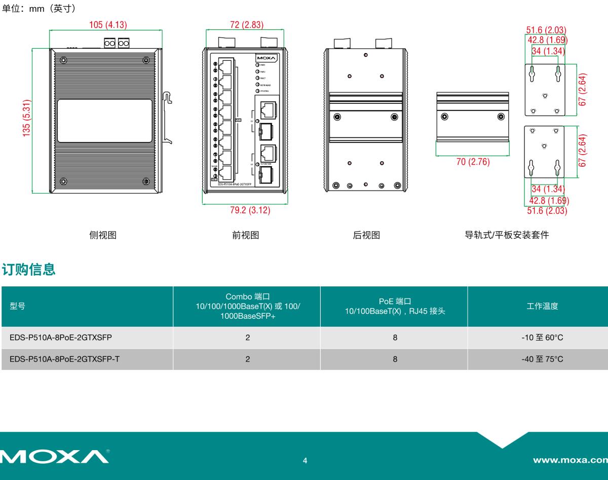 MOXA摩莎EDS-P510A 系列8+2G 端口千兆 PoE+ 网管型以太网交换机，带 8 端口 IEEE 802.3af/at PoE+