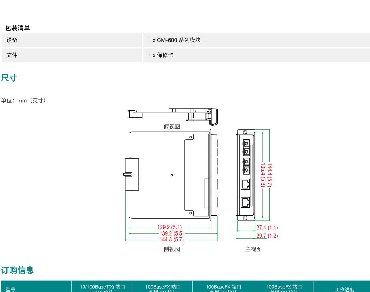 MOXA摩莎CM-600 模块系列4 端口百兆以太网模块，适用于 EDS-600 系列