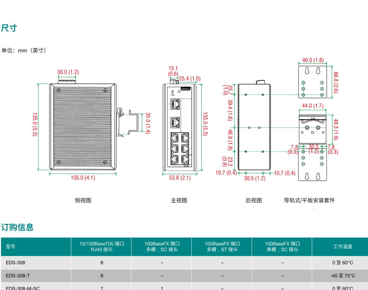 MOXA摩莎EDS-308 系列8 端口非网管型工业以太网交换机